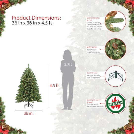 4.5ft. Pre-Lit Northern Fir Artificial Christmas Tree, Clear Lights